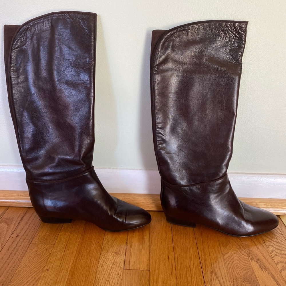 Bally Brown Leather and Suede Over the Knee Boots Timeless Design